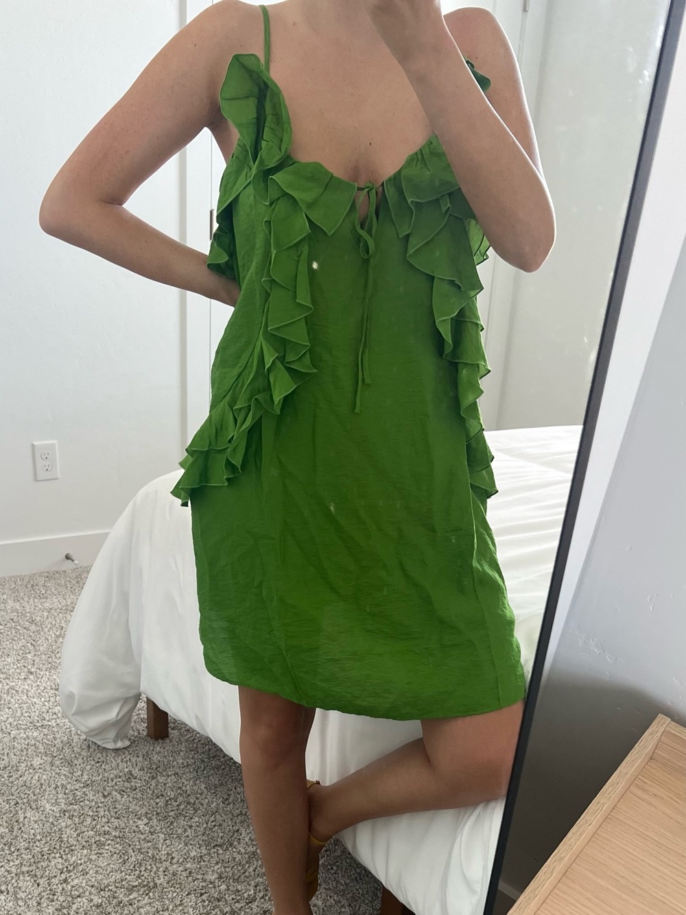 H&M Green Ruffle Spaghetti-Strap Dress - Picture 5 of 8